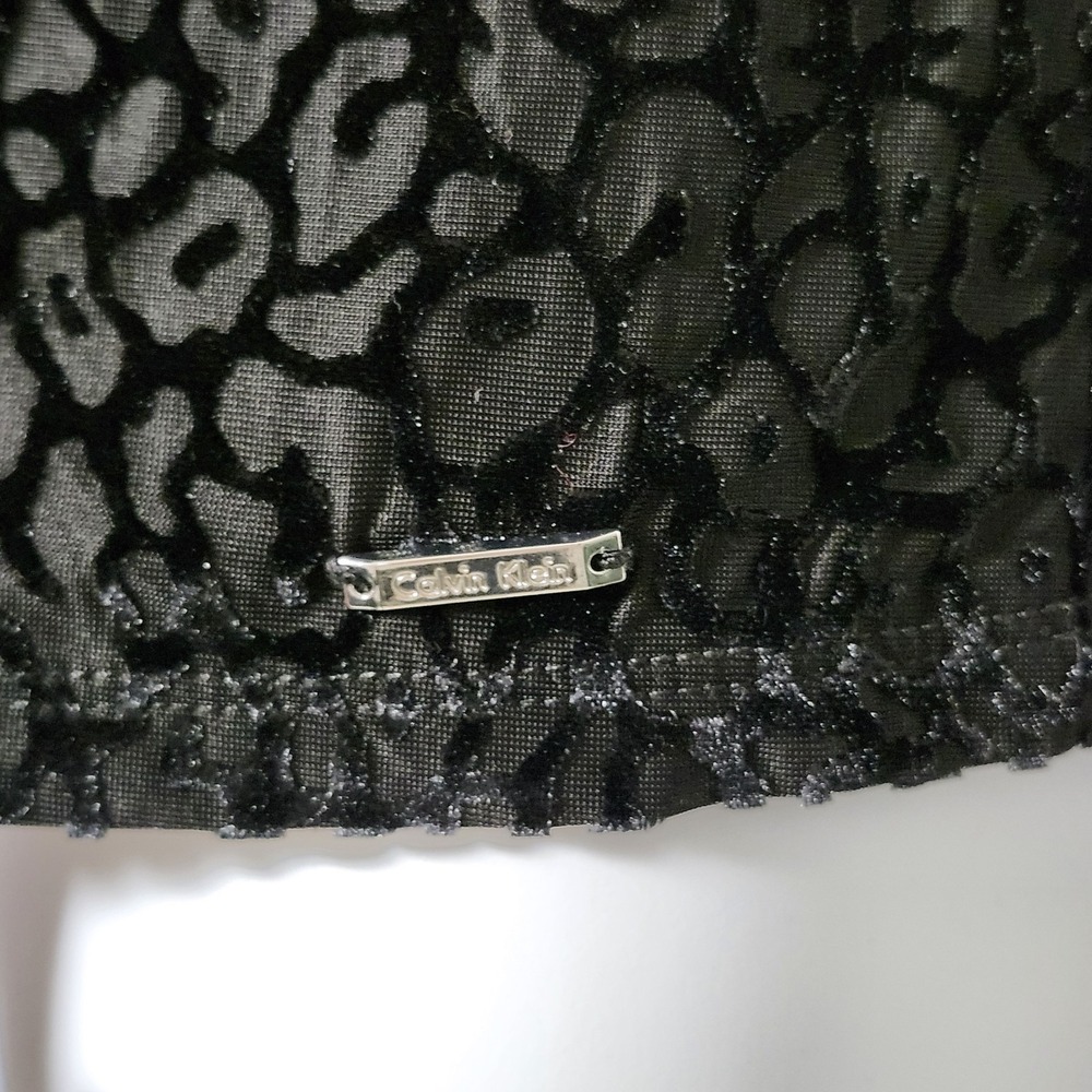 Calvin Klein Velvet Burnout Leopard Print Top Black Gray Long Sleeve M - Picture 3 of 8